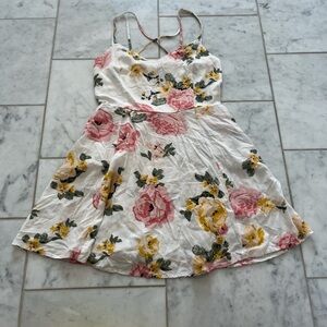 Garage Floral Cross-Back Dress in Pink and Yellow